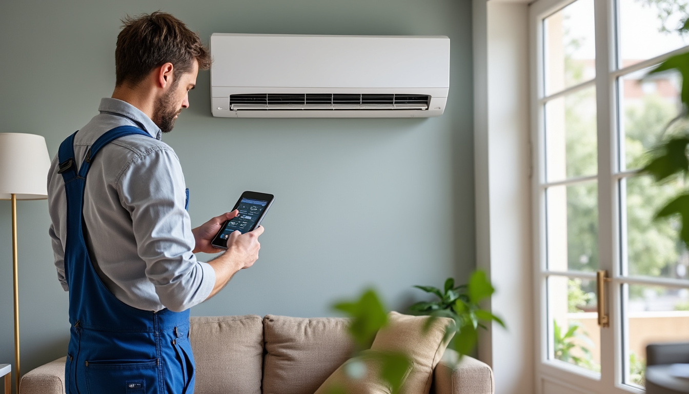 Technicien installant une climatisation murale