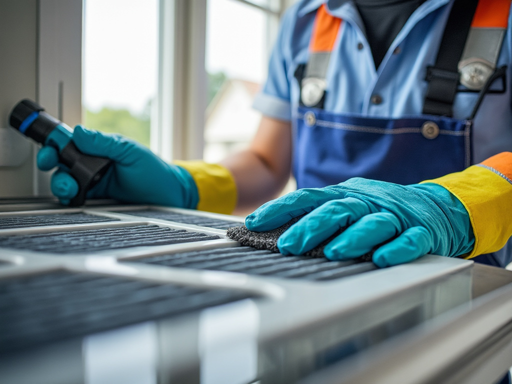 Nettoyage filtre climatisation par un technicien