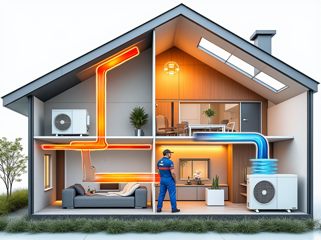 Schéma fonctionnement pompe à chaleur air-eau dans un logement