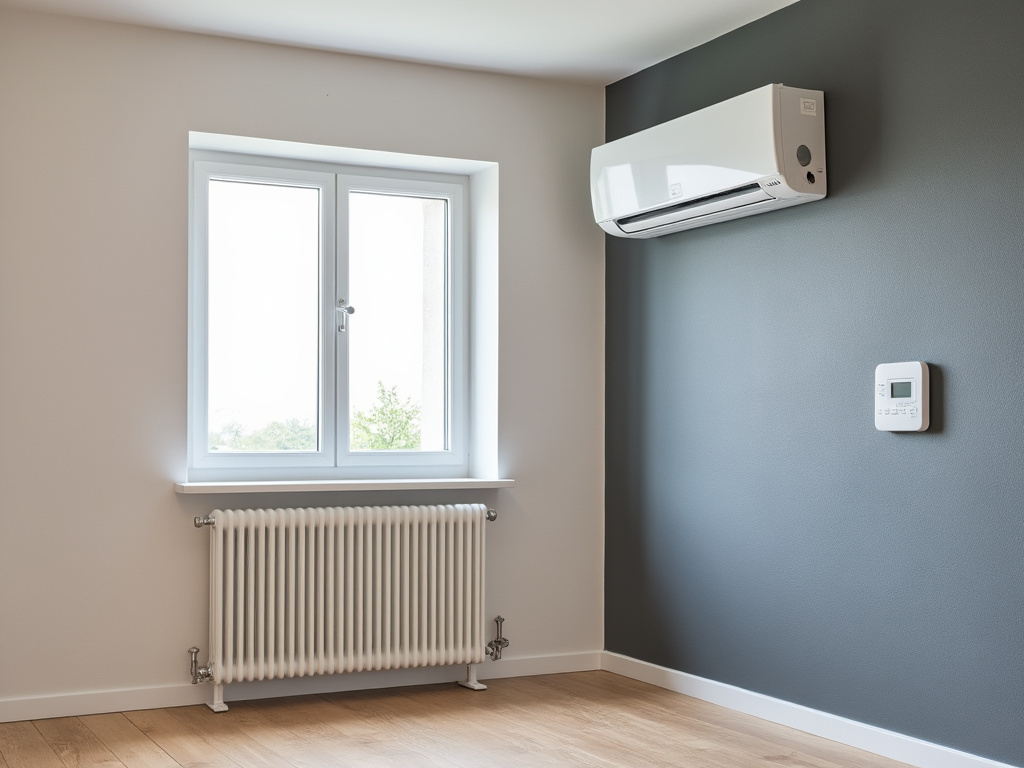 Radiateur électrique installé dans une pièce avec thermostat