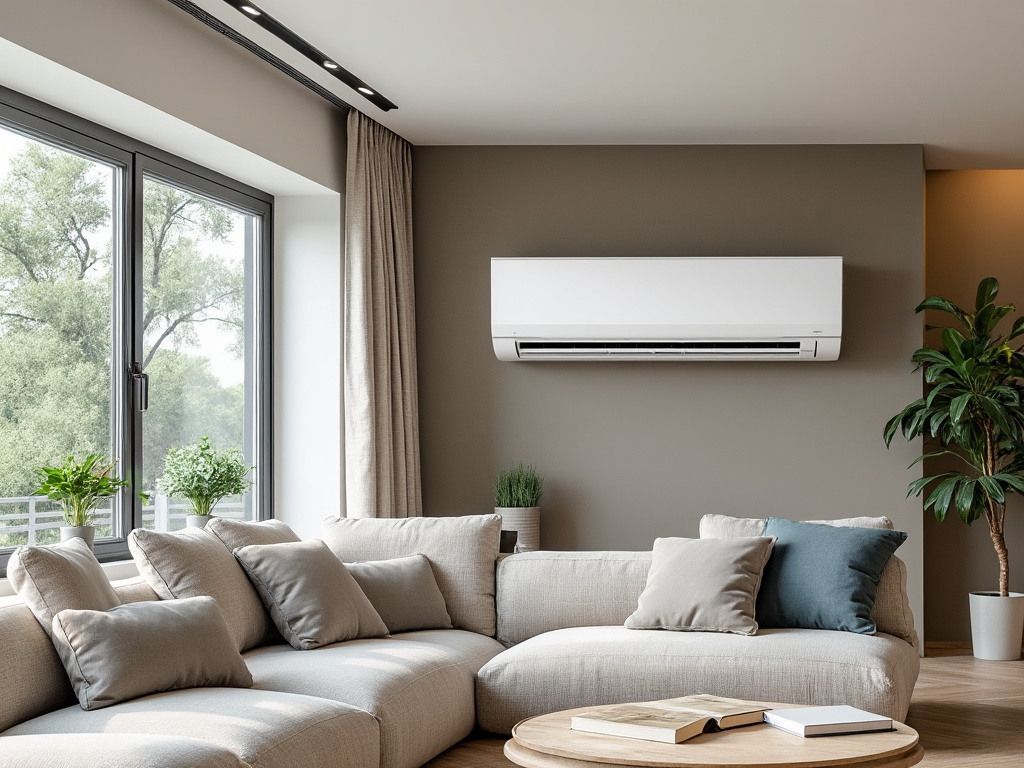 Unité intérieure de climatisation dans un salon contemporain