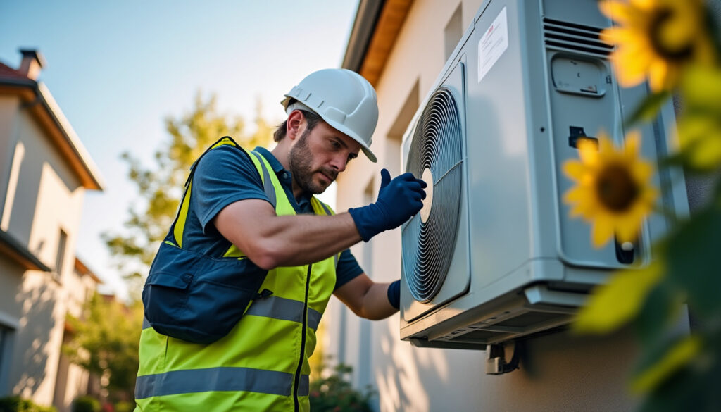 Technicien intervention unité extérieure climatisation