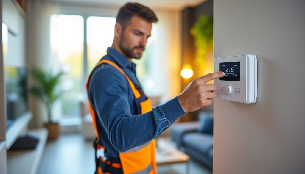 Technicien en intervention pour installation de chauffage chez un particulier