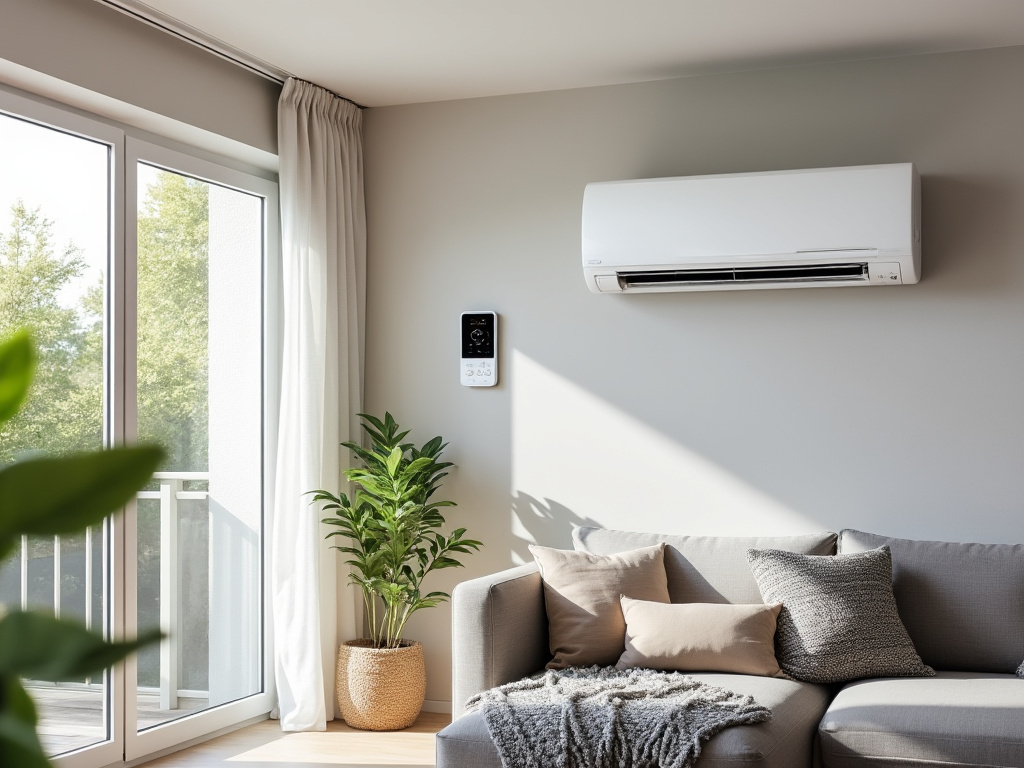 Unité intérieure de climatisation dans un salon français