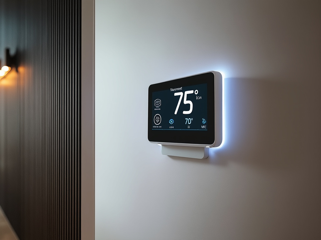 Thermostat et unité intérieure de climatisation dans un salon