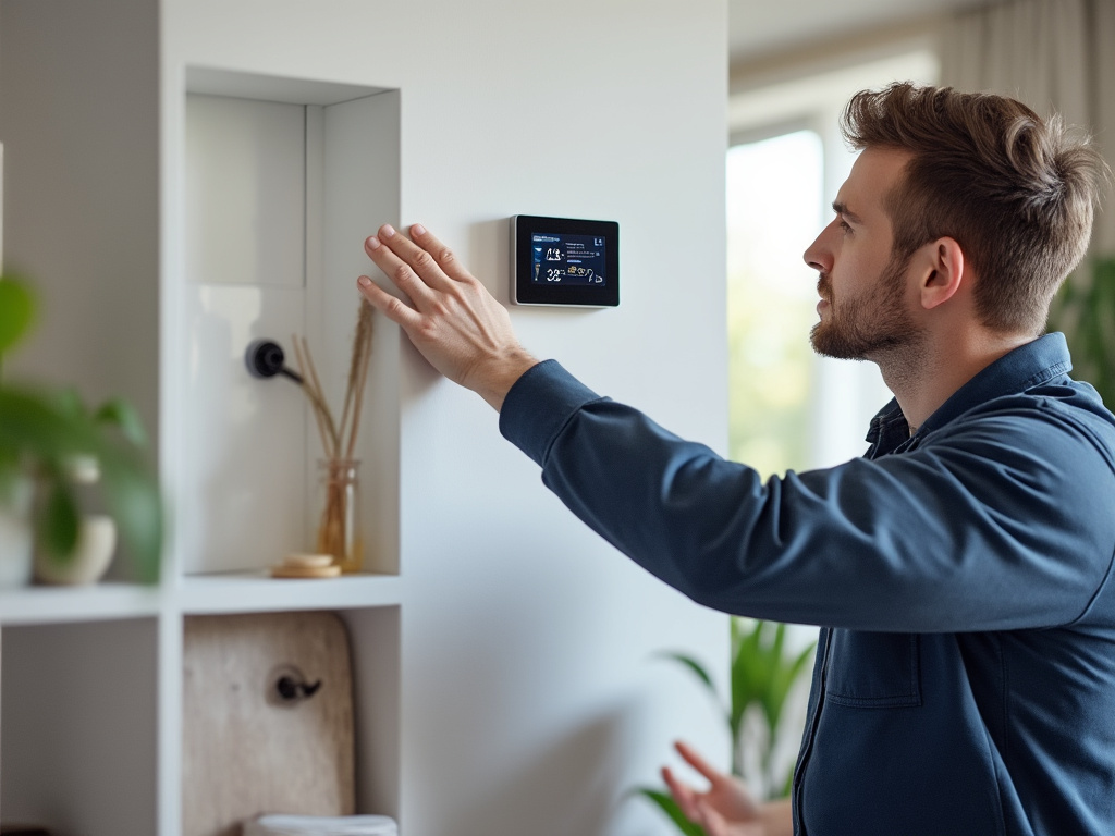 Technicien contrôlant le thermostat d’une climatisation