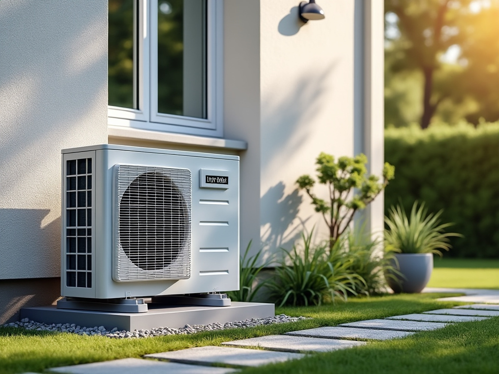 Unité extérieure pompe à chaleur air/eau sur socle antivibratile