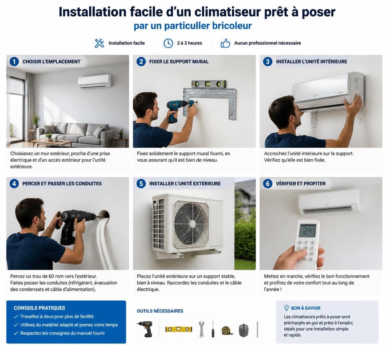 découvrez notre guide pratique pour l'installation facile d'un climatiseur prêt à poser sans faire appel à un professionnel. conseils étape par étape pour un rafraîchissement rapide et efficace.