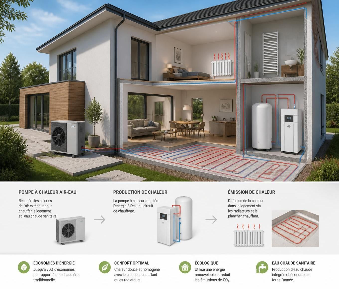 découvrez le fonctionnement d'une pompe à chaleur air-eau et ses nombreux avantages pour un chauffage économique et écologique de votre maison.