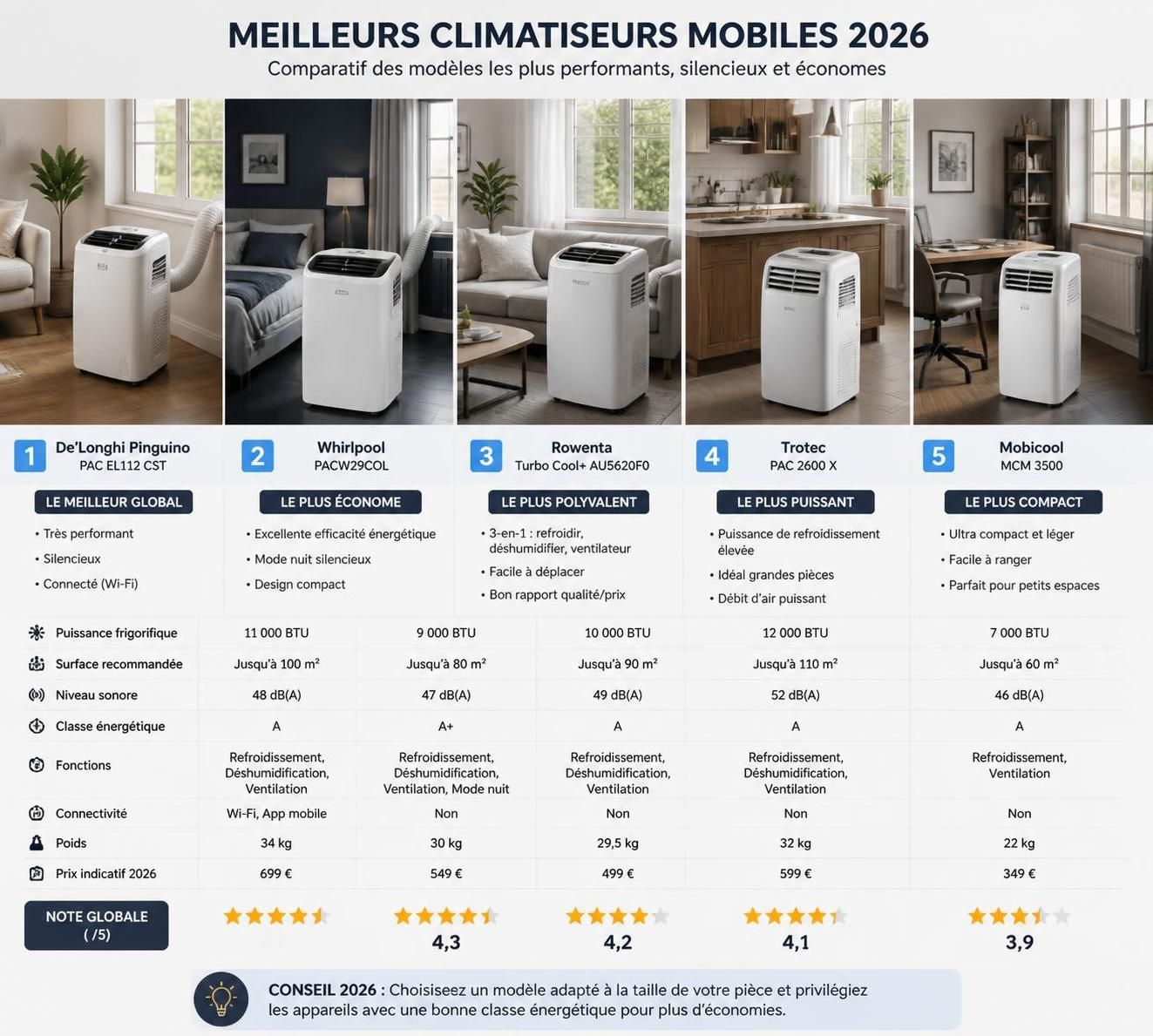 découvrez notre guide complet pour choisir le meilleur climatiseur mobile en 2026, alliant performance, économie d'énergie et confort pour affronter la chaleur estivale.