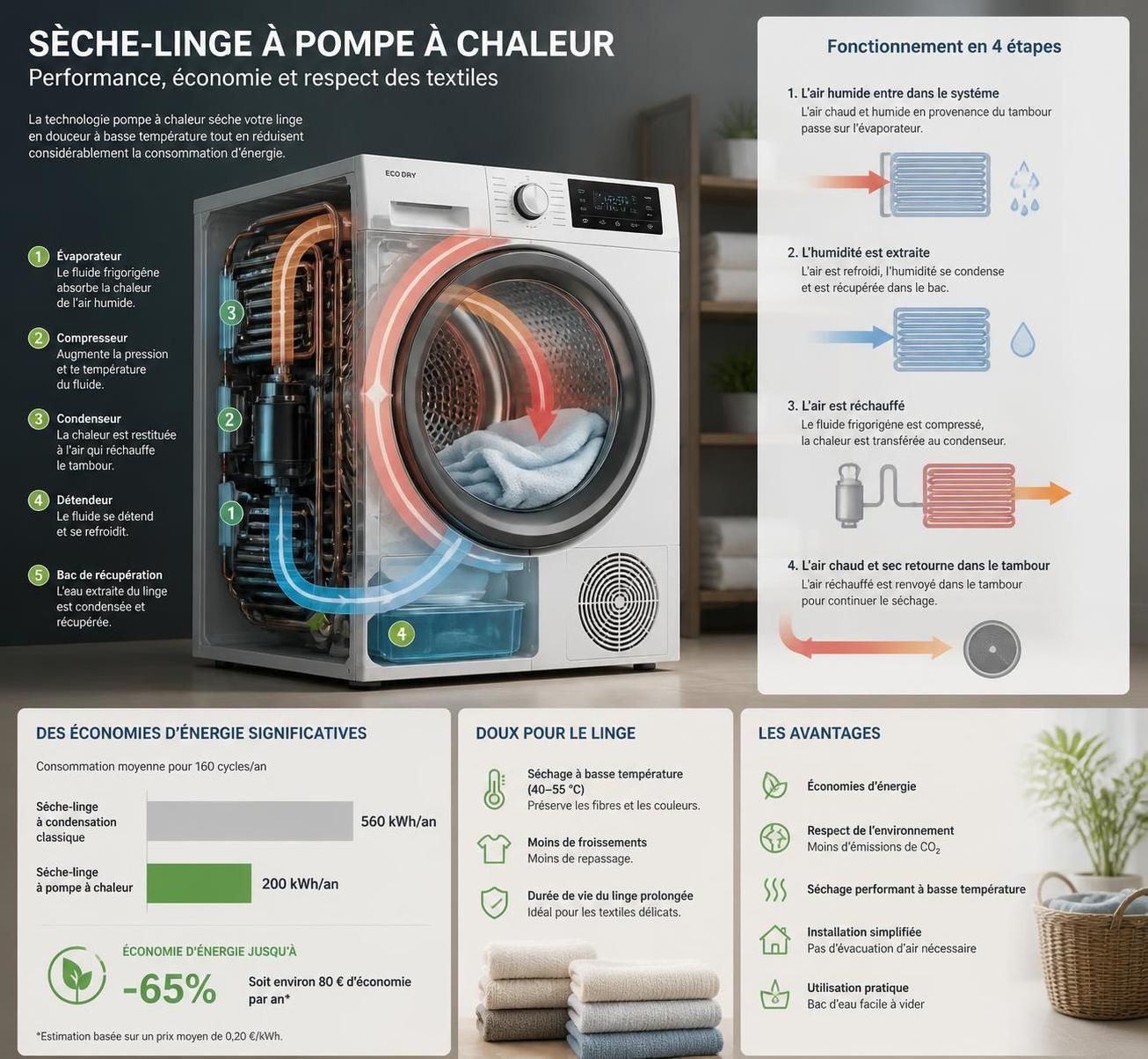 découvrez notre guide complet pour bien choisir votre sèche-linge à pompe à chaleur et réaliser des économies d'énergie tout en prenant soin de votre linge.