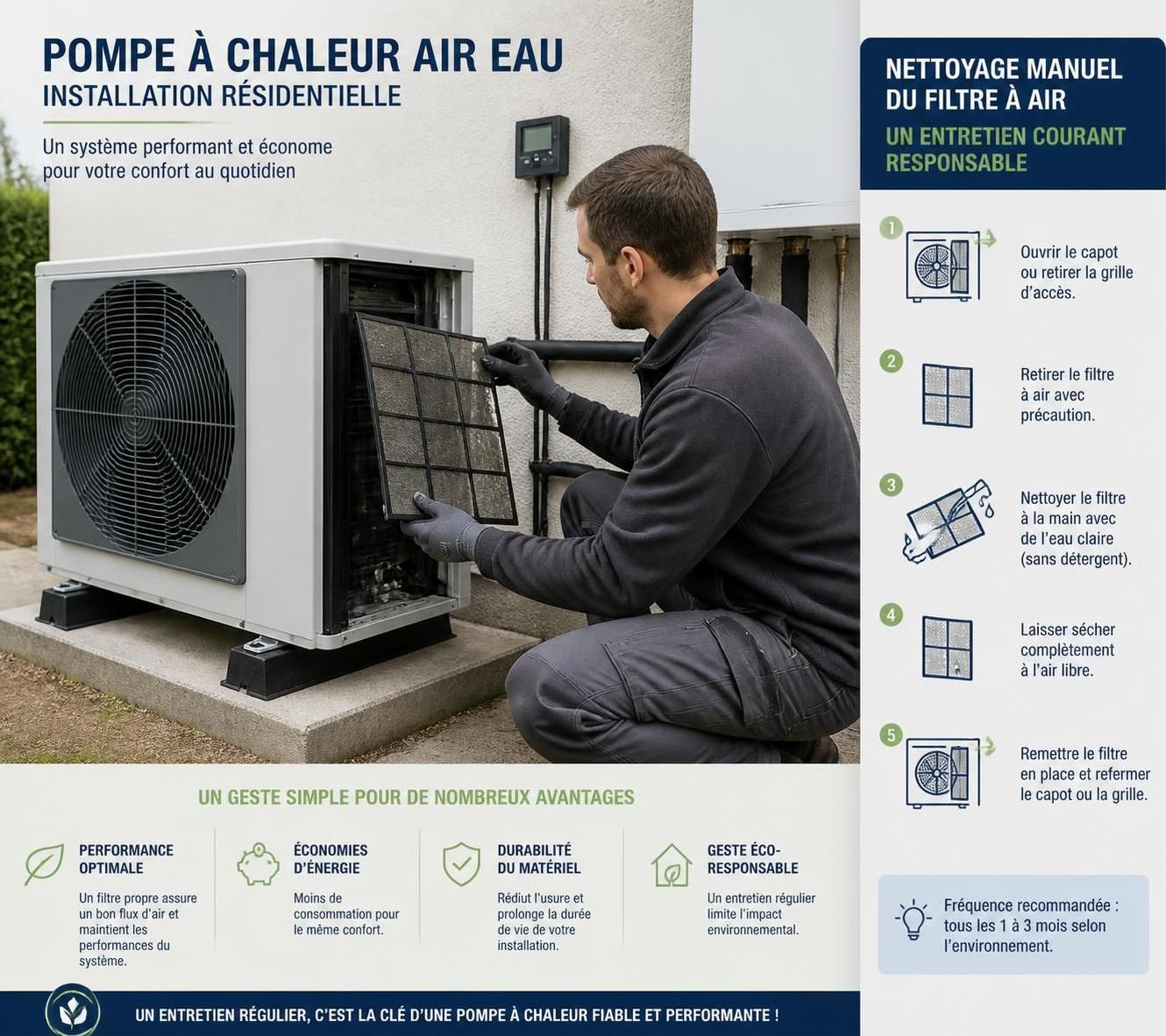 découvrez nos conseils pratiques pour l'entretien de votre pompe à chaleur air eau et améliorez son efficacité énergétique tout au long de l'année.