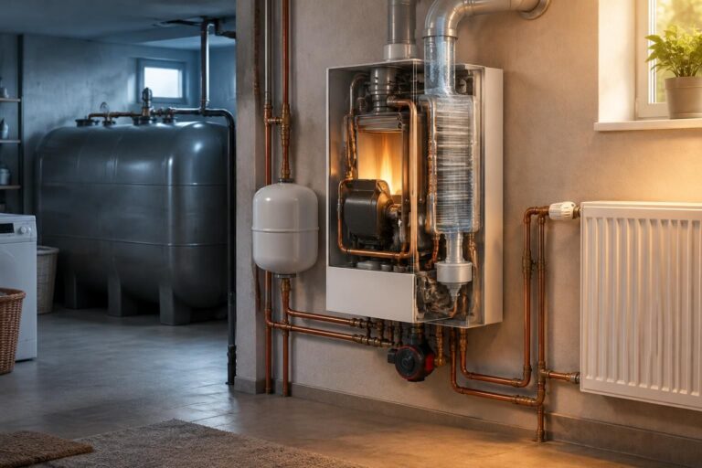 découvrez le fonctionnement d’une chaudière à condensation au fioul, ses avantages en matière de rendement et ses limites, notamment écologiques et économiques.